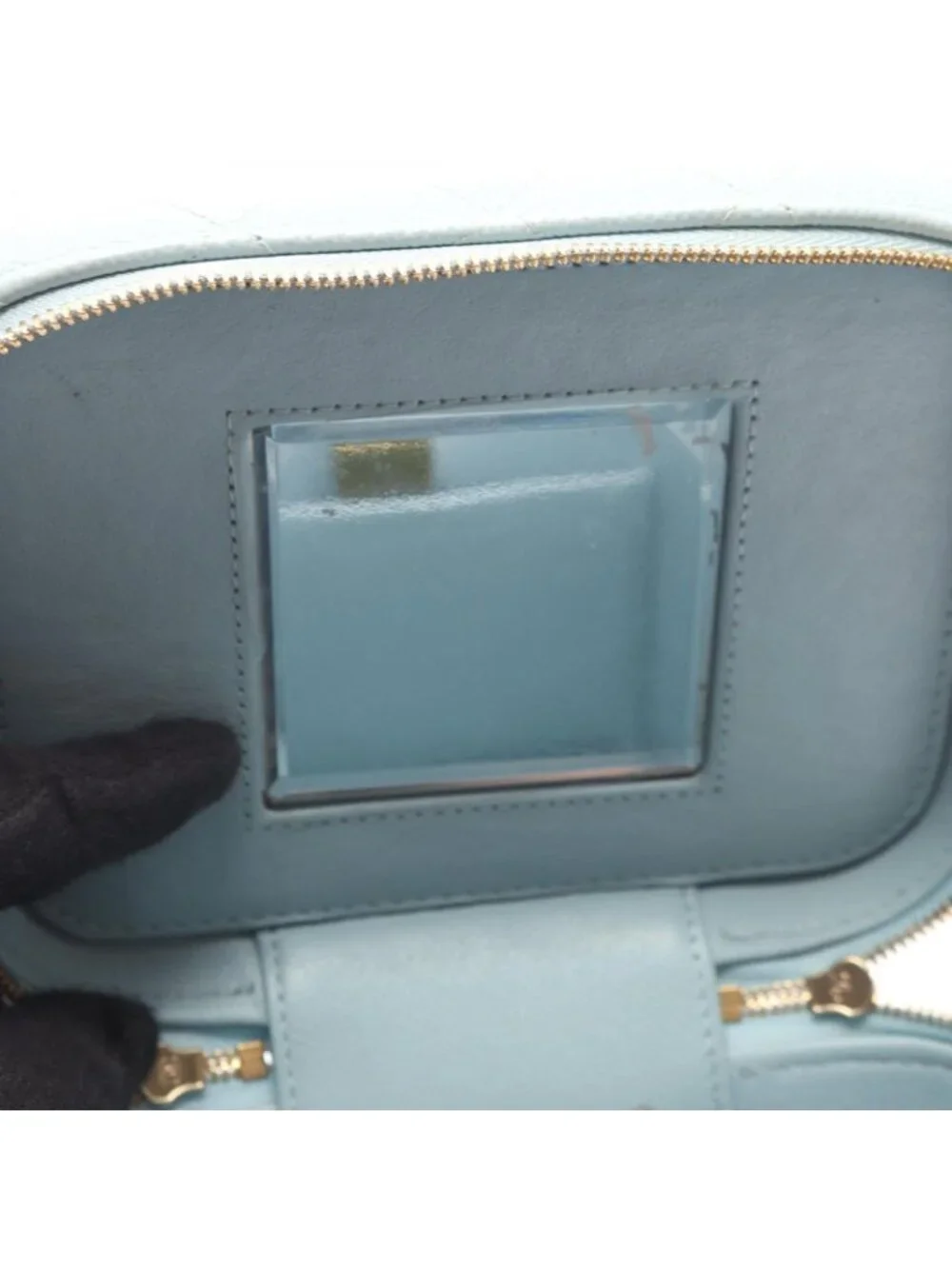 Chanel Shoulder Bag Quilted 2-Way Light Blue Caviar Leather Vanity Chain